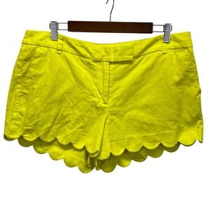 J.Crew Women's Yellow Scalloped Hem Linen Blend Shorts Size 14 E9685